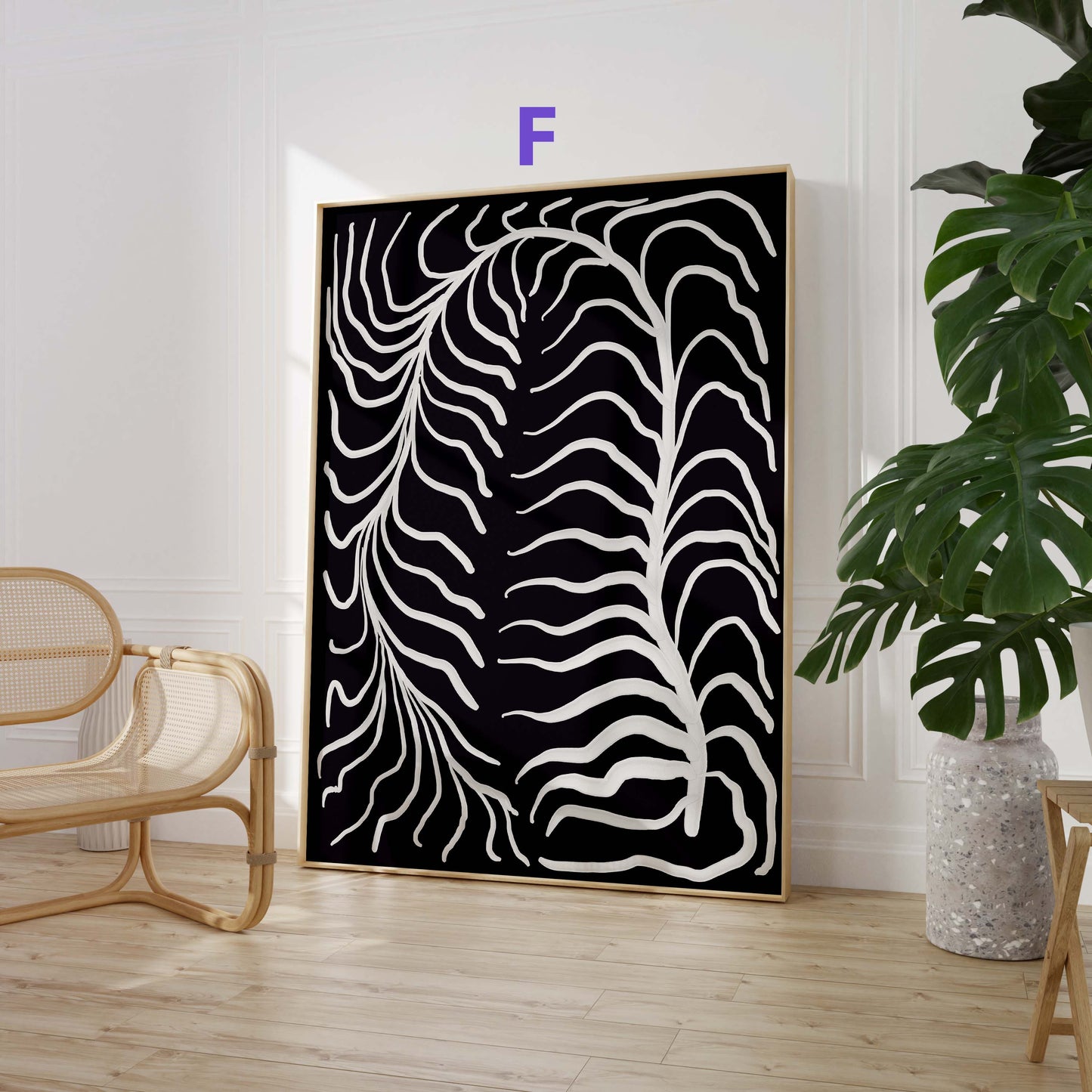 Lila Abstrakte Frauenkunst Poster · Geschenkidee · Moderne Porträts und Schwarz-Weiß Linienkunst · Dekoprint ohne Rahmen