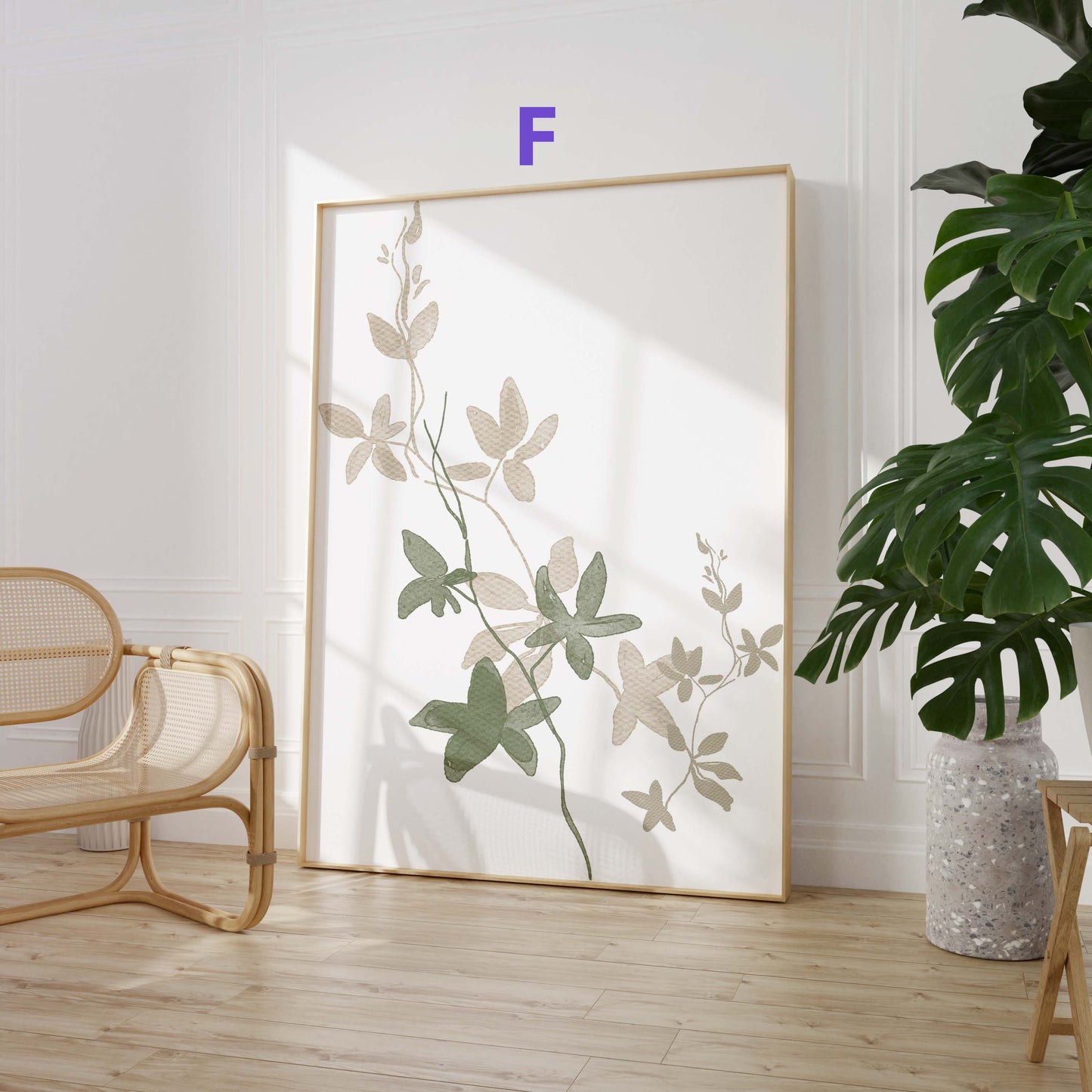 Wildblumen Poster · Geschenkidee · Zarte botanische Blumen mit blauen Blüten und Schmetterlingen · Dekoprint ohne Rahmen