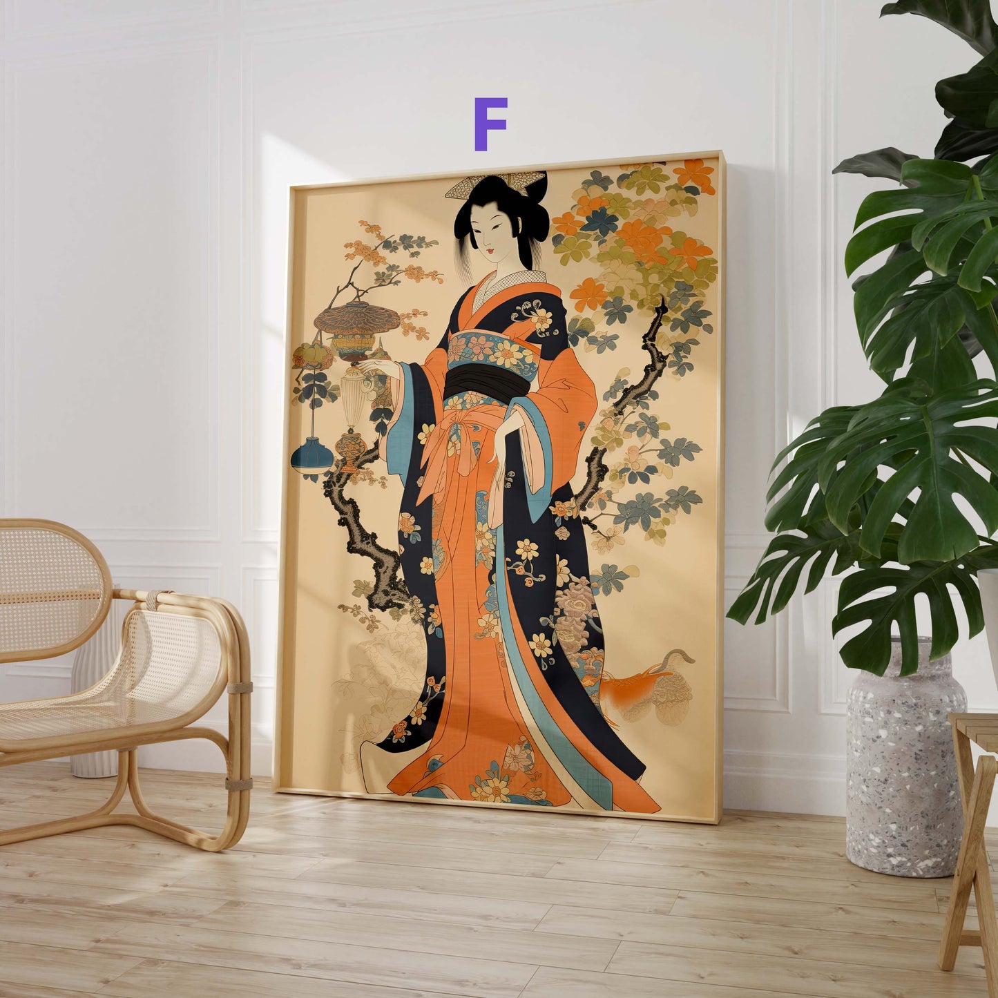 Japan Poster · Geschenkidee · Geisha Ukiyo-e Wellen und Zen Landschaft · Dekoprint ohne Rahmen