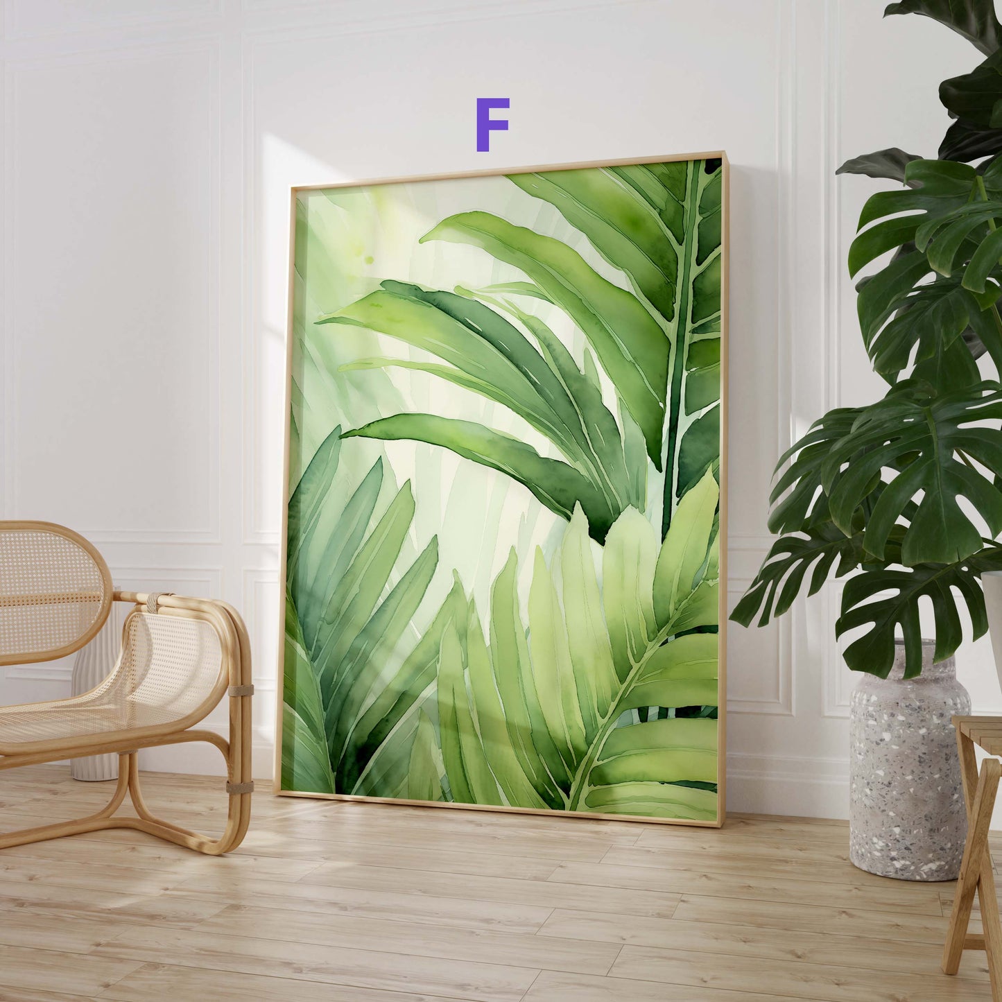 Tropische Pflanzen Poster · Geschenkidee · Aquarell Dschungelblätter und Tiger · Wohnzimmer Dekoprint ohne Rahmen