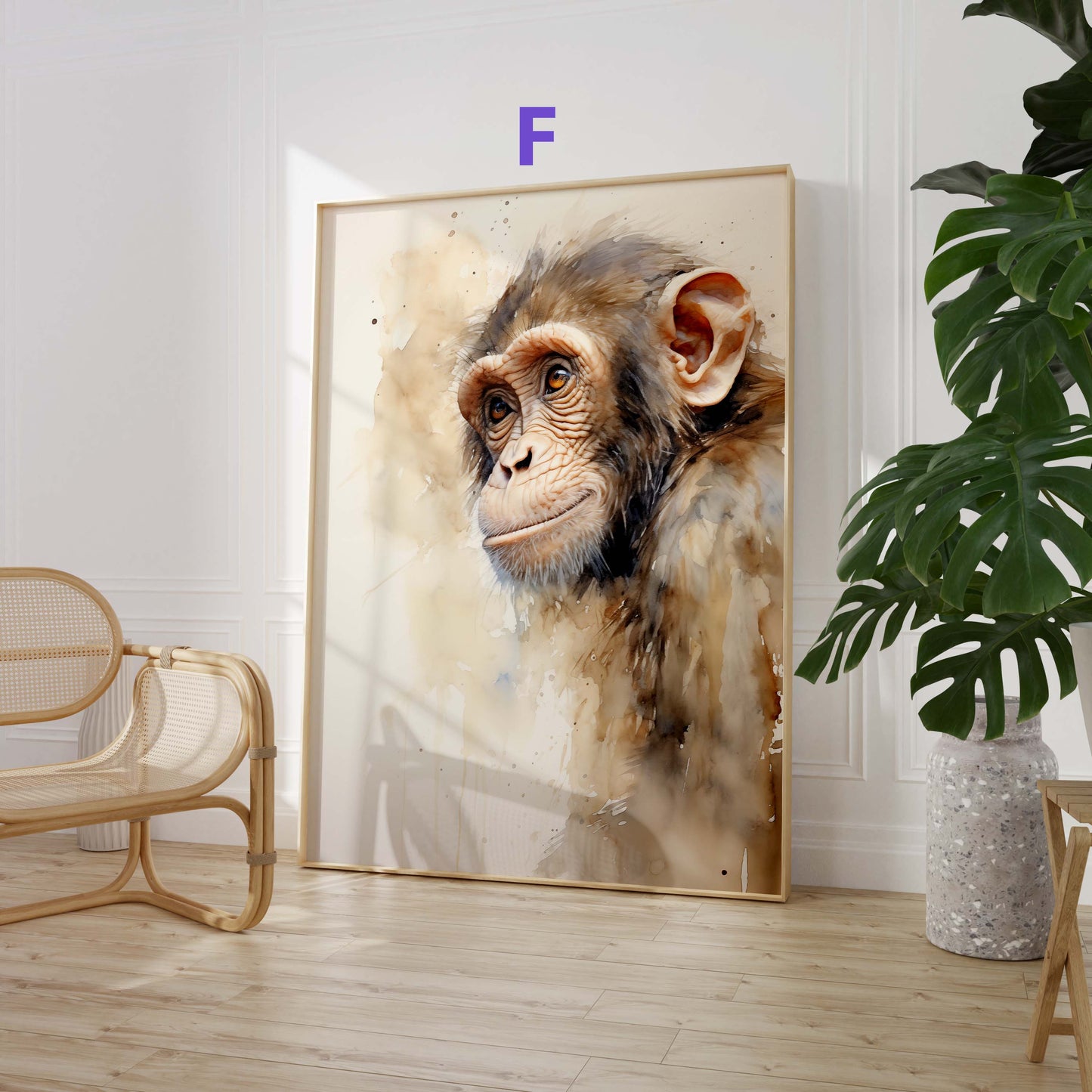 Safari Poster · Geschenkidee · Giraffe Tiger Affe Strauß und Palmen · Dekoprint ohne Rahmen
