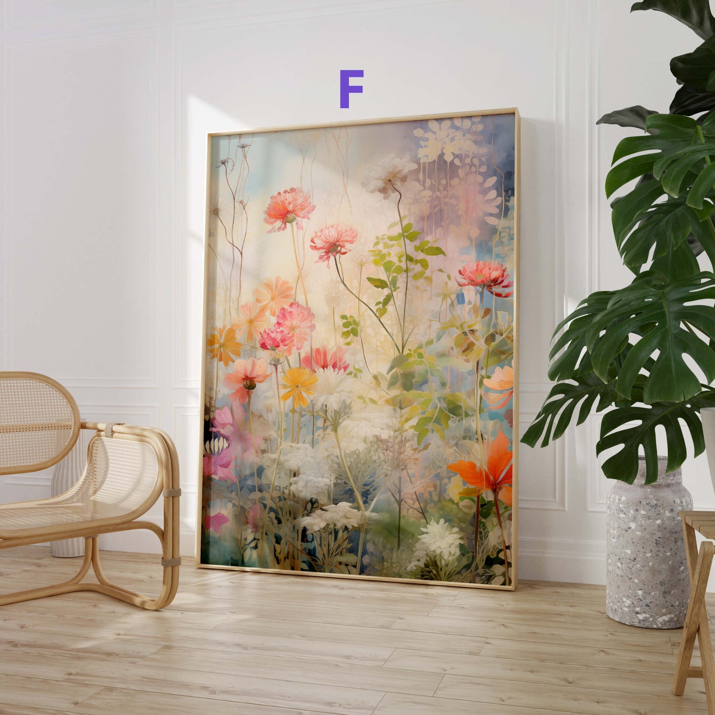 Blumen Poster · Geschenkidee · Romantische Wildblumen und Pastellblüten in Künstlerischer Aquarellmalerei · Dekoprint ohne Rahmen