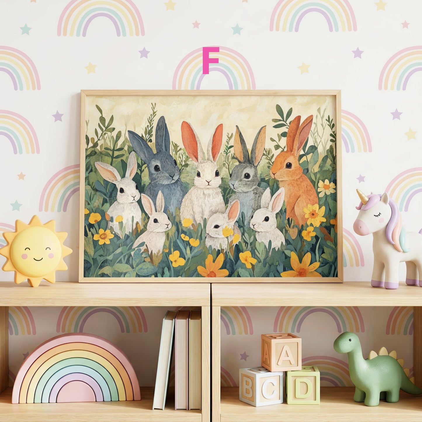 Bauernhof Tiere Poster · Geschenkidee · Landhaus Illustration mit Hase, Schaf und Gans · Kinderzimmer Deko · Dekoprint ohne Rahmen