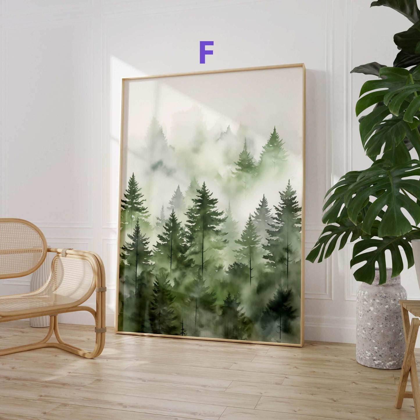 Nebelwald Berglandschaft Poster geschenkidee aquarell natur wandkunst  · Dekoprint ohne rahmen