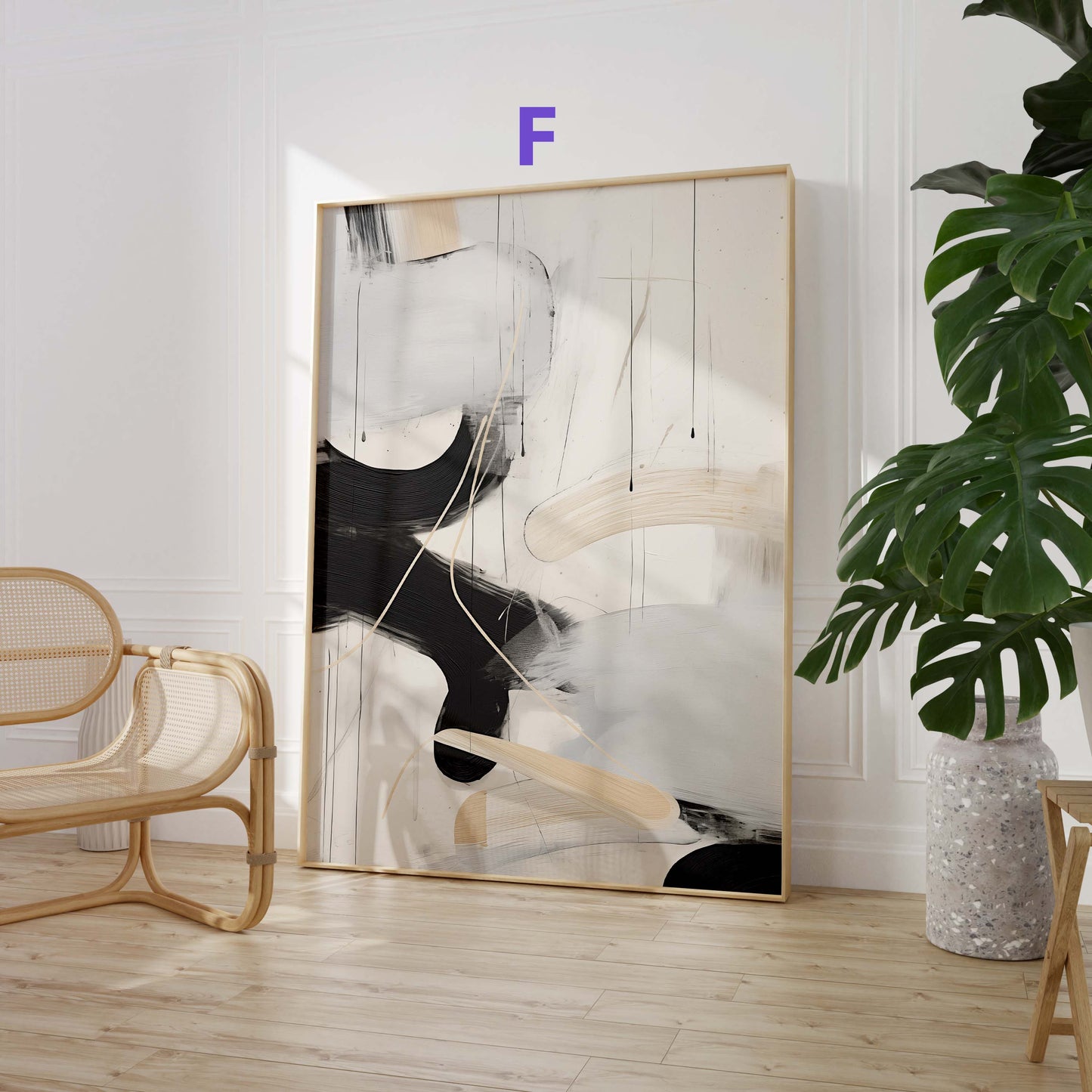 Abstrakte Beige Schwarz Poster · Geschenkidee · Künstlerische Linienzeichnungen und Moderne Strukturkunst in Neutralen Naturtönen · Dekoprint ohne Rahmen