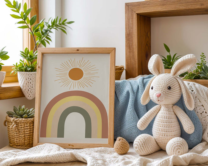 Boho Tierposter | Regenbogen, Bär, Katze & Löwe für Kinderzimmer