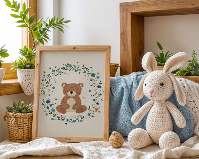 Babyzimmer Poster mit Karussellpferd und Teddybär