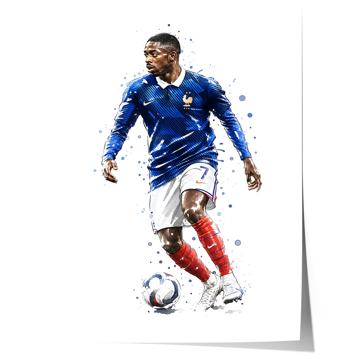 Frankreich Fußball Poster · Geschenkidee · Aquarell Sport Wandbild · Deko Print ohne Rahmen