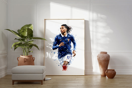 Fußball Poster Frankreich Spieler · Geschenkidee · Aquarell Sport Wandbild · Deko Print ohne Rahmen