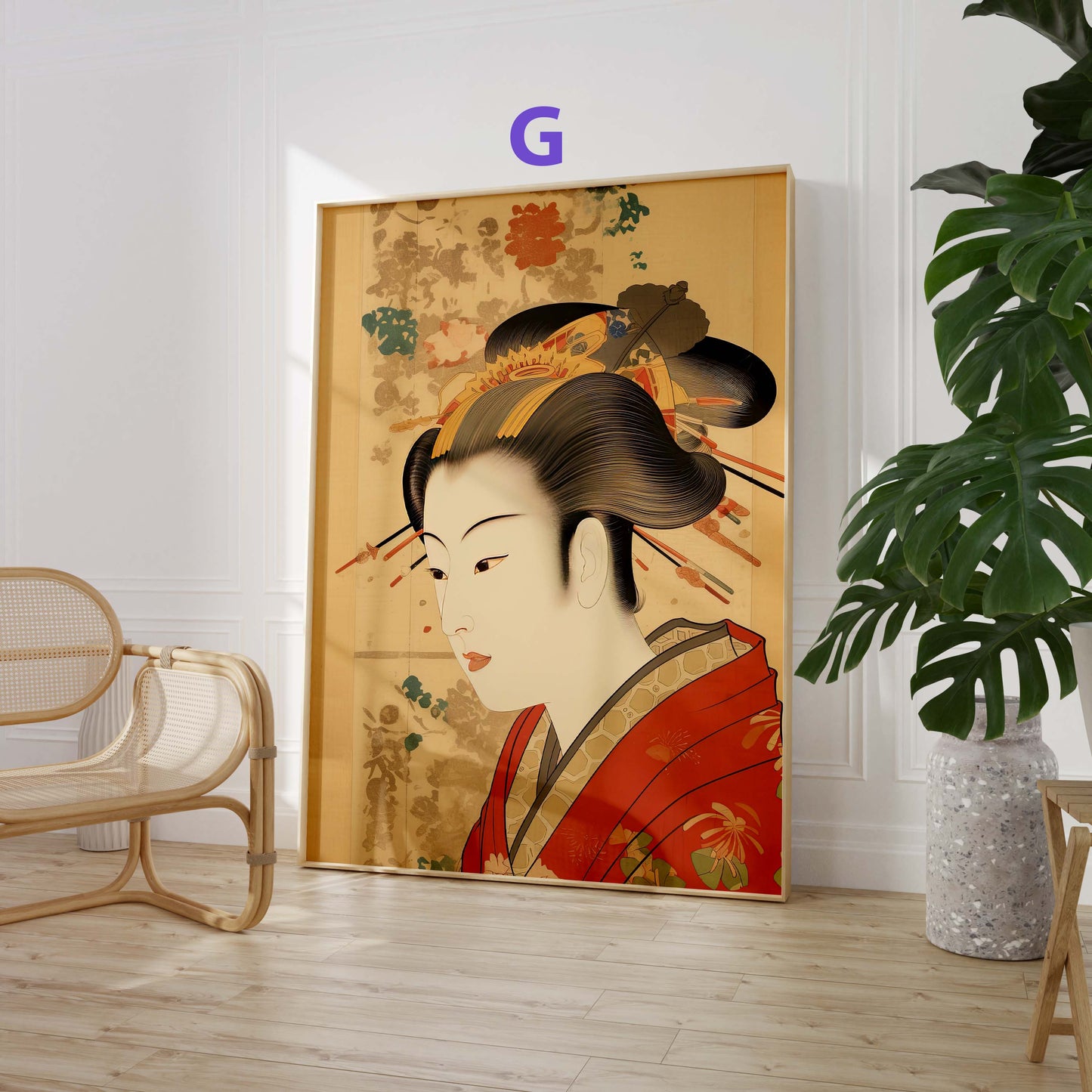 Japan Poster · Geschenkidee · Geisha Ukiyo-e Wellen und Zen Landschaft · Dekoprint ohne Rahmen