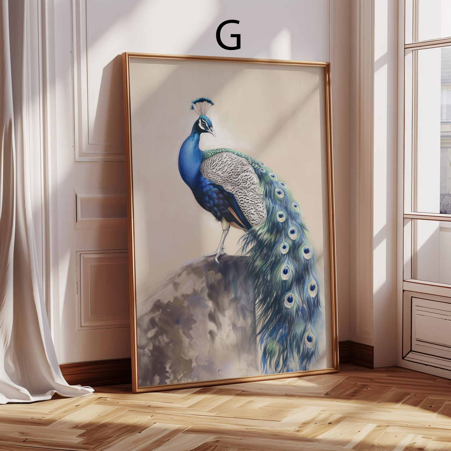 Moderne Vintage Kunst Poster · Geschenkidee · Figuren Küstenlandschaft Pfau Klassische Wandkunst · Dekoprint ohne Rahmen