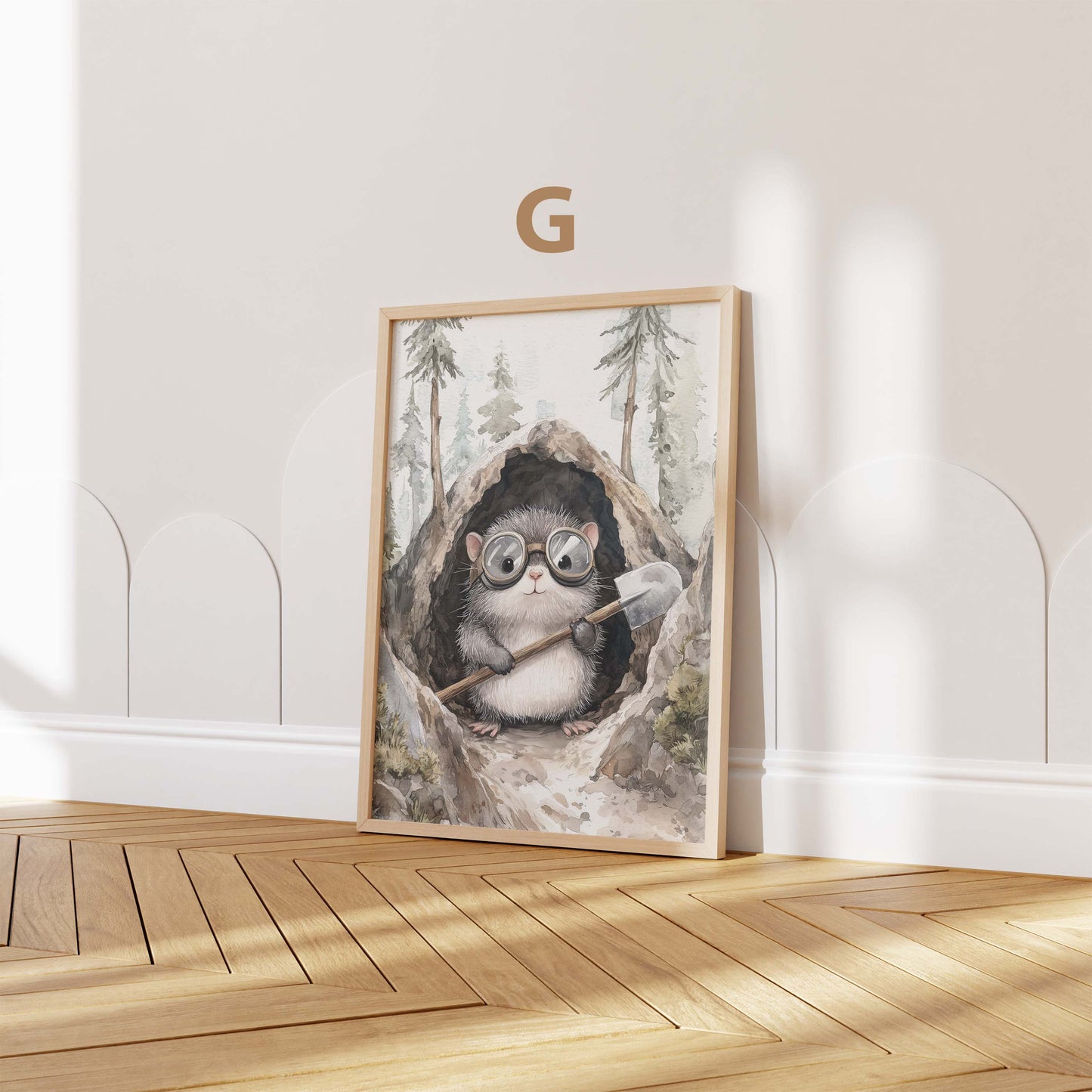 Niedliche Waldtiere Kinderzimmer Poster · Aquarell Reh Fuchs Waschbär Hase · Babyzimmer Wanddeko · Print ohne Rahmen