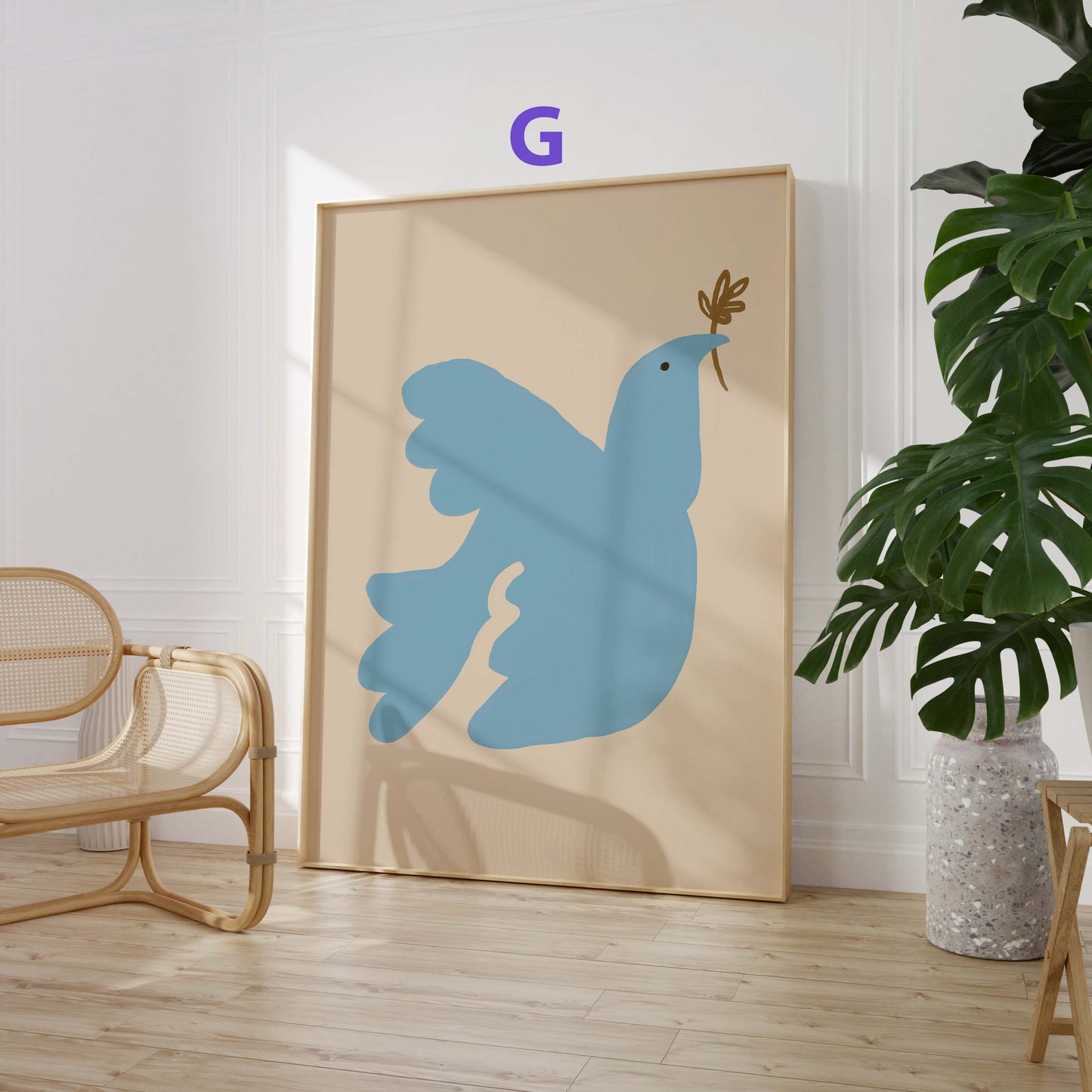 Abstrakte Frauen Kunst Poster · Geschenkidee · Moderne feminine Formen, Blumen und Tauben · Dekoprint ohne Rahmen