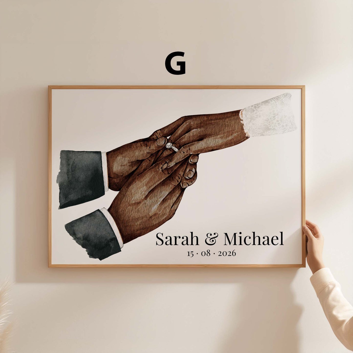 Hochzeit Hände Ring Austausch Poster · Geschenkidee · Personalisierte Namen Datum Paar Illustration · Print ohne Rahmen