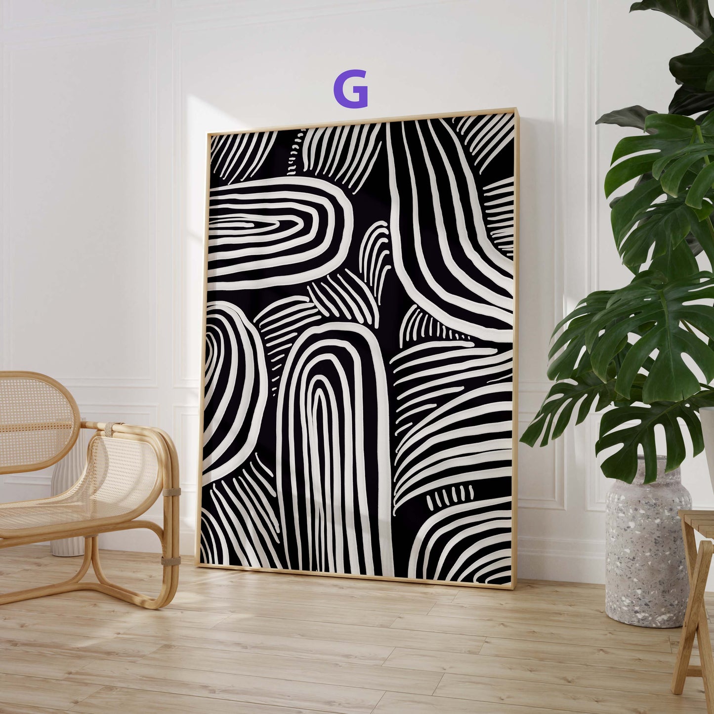 Lila Abstrakte Frauenkunst Poster · Geschenkidee · Moderne Porträts und Schwarz-Weiß Linienkunst · Dekoprint ohne Rahmen