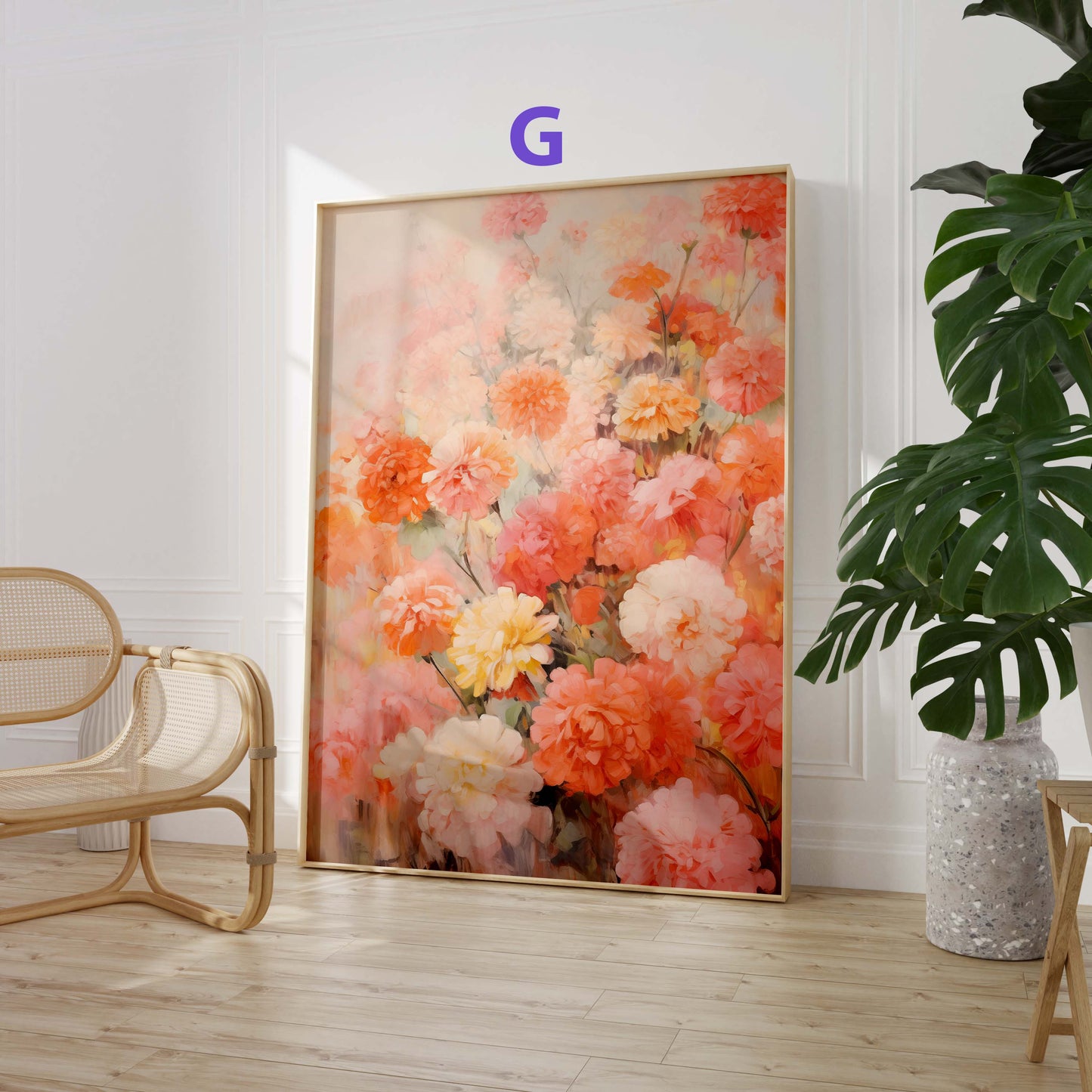 Blumen Poster · Geschenkidee · Korallenrosa Blüten · Romantische Floralkunst Aquarelloptik · Dekoprint ohne Rahmen