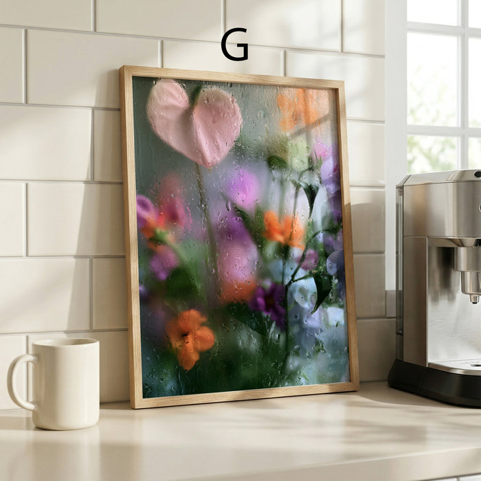 Geschenkidee · Blumen hinter Glas und Wassertropfen Poster Ästhetische Natur Fotografie · Dekoprint ohne Rahmen | JUSTGOODMOOD