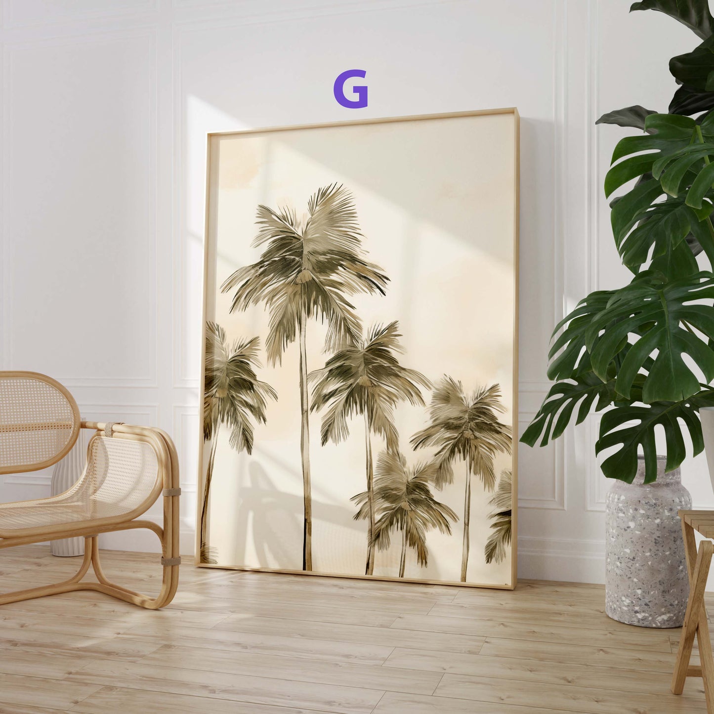 Tropische Palmen Poster · Geschenkidee · Papageien und Botanische Dschungelkunst · Wohnzimmer Dekoprint ohne Rahmen