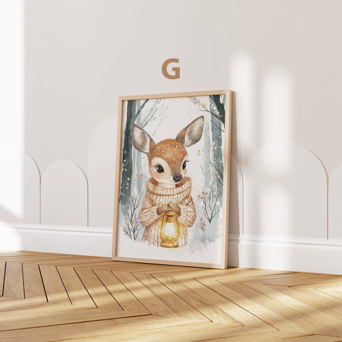 Niedliches Waldtier Poster · Geschenkidee · Aquarell Illustration mit Fuchs Waschbär Eichhörnchen und Reh · Kinderzimmer Wanddeko · Print ohne Rahmen