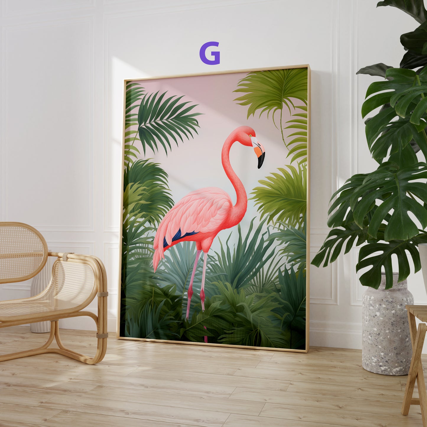 Dschungel Poster · Geschenkidee · Aquarell mit Leopard Papageien Flamingo · Wohnzimmer Deko · Dekoprint ohne Rahmen