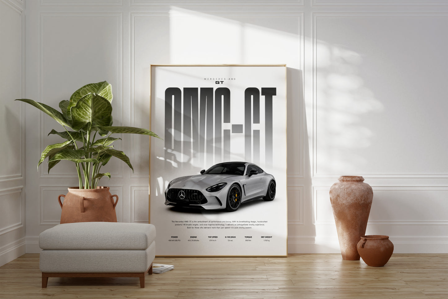 Grauer Sportwagen Poster · Geschenkidee · Luxus Coupé Wandbild · Deko Print ohne Rahmen