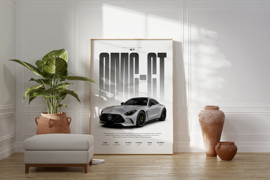 Grauer Sportwagen Poster · Geschenkidee · Luxus Coupé Wandbild · Deko Print ohne Rahmen