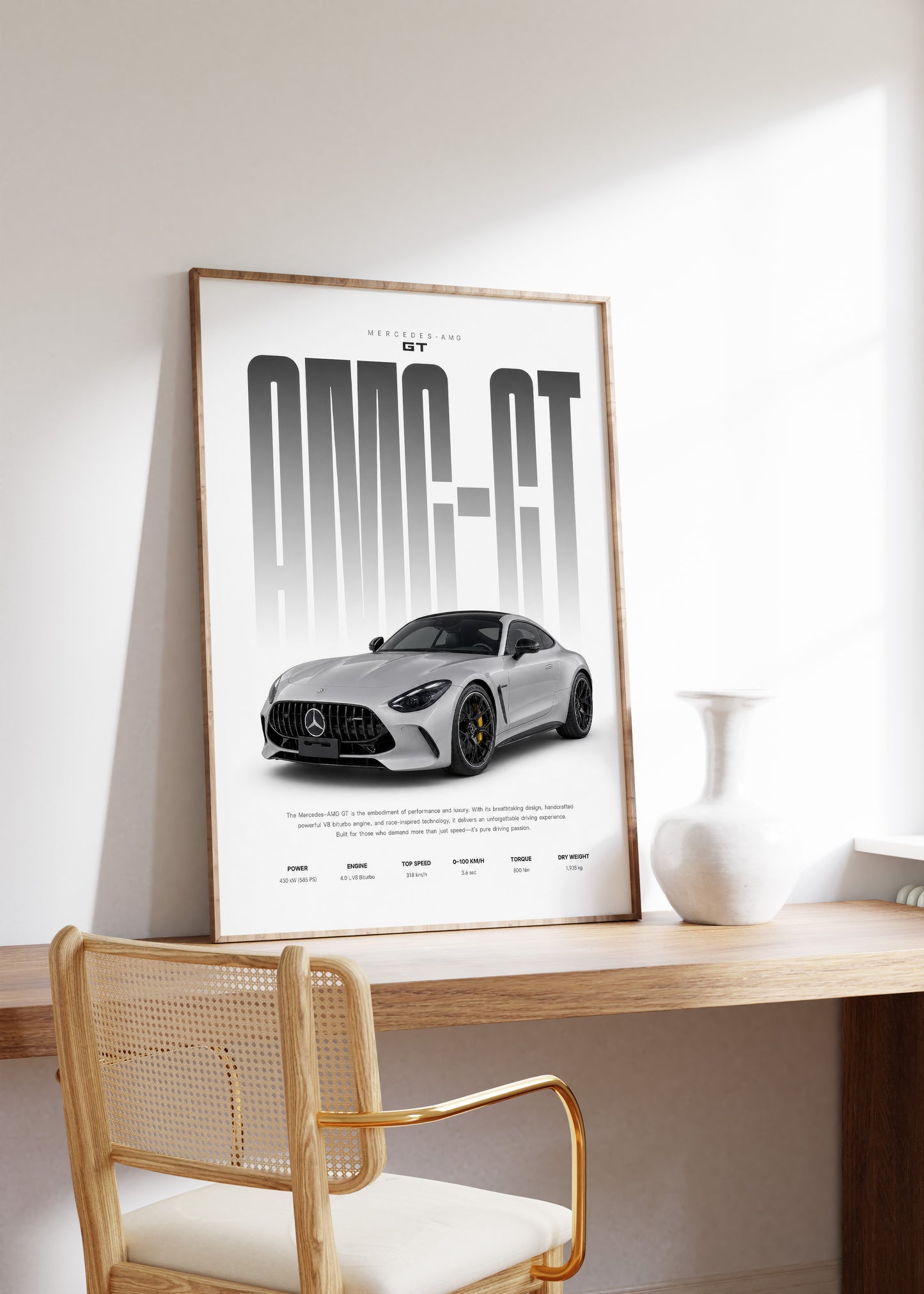 Grauer Sportwagen Poster · Geschenkidee · Luxus Coupé Wandbild · Deko Print ohne Rahmen