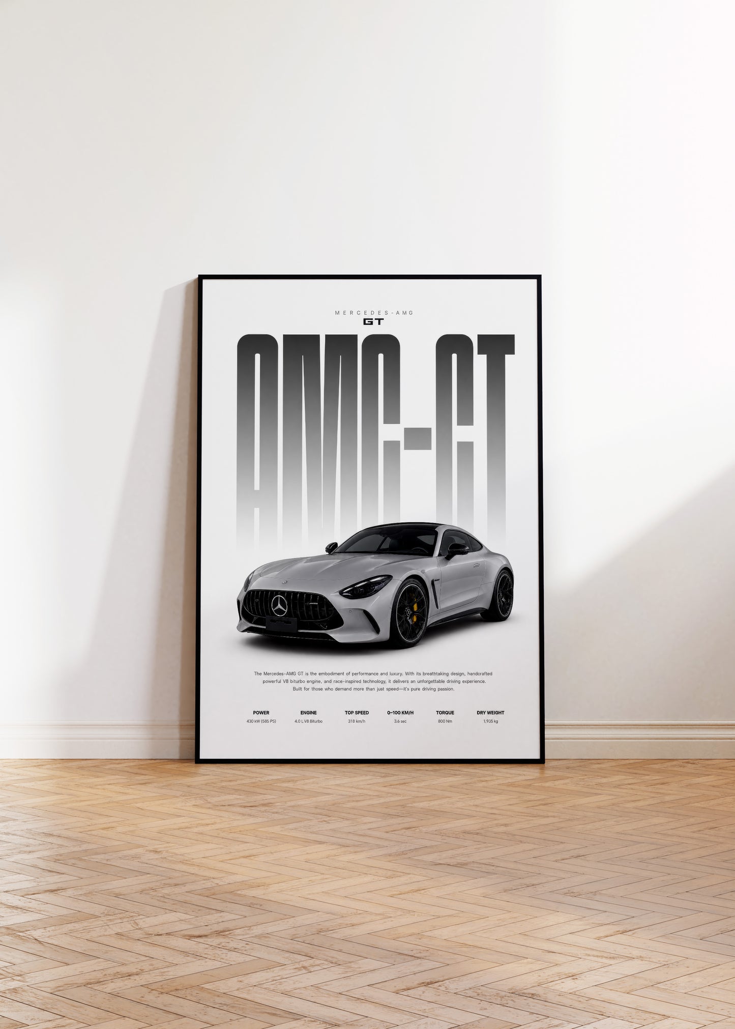 Grauer Sportwagen Poster · Geschenkidee · Luxus Coupé Wandbild · Deko Print ohne Rahmen