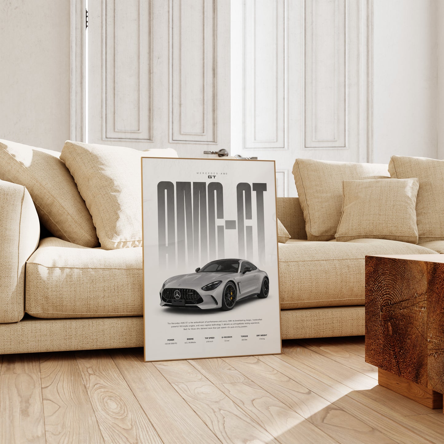 Grauer Sportwagen Poster · Geschenkidee · Luxus Coupé Wandbild · Deko Print ohne Rahmen