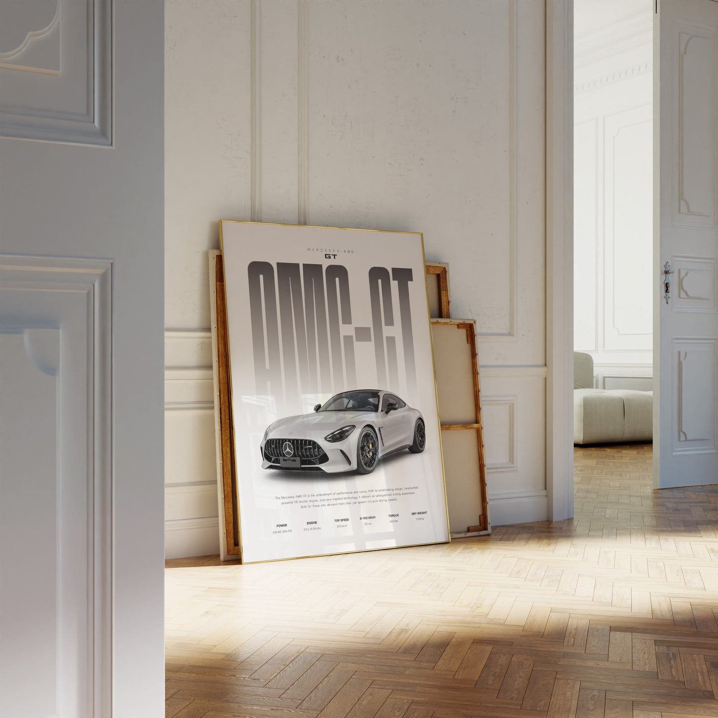 Grauer Sportwagen Poster · Geschenkidee · Luxus Coupé Wandbild · Deko Print ohne Rahmen