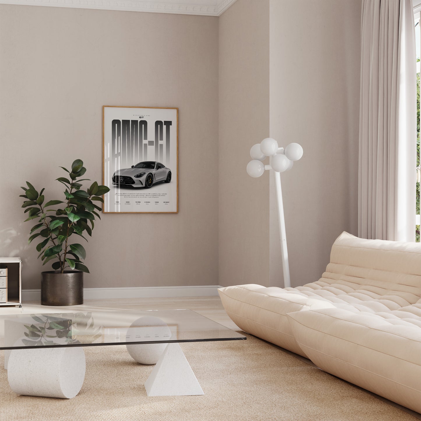Grauer Sportwagen Poster · Geschenkidee · Luxus Coupé Wandbild · Deko Print ohne Rahmen