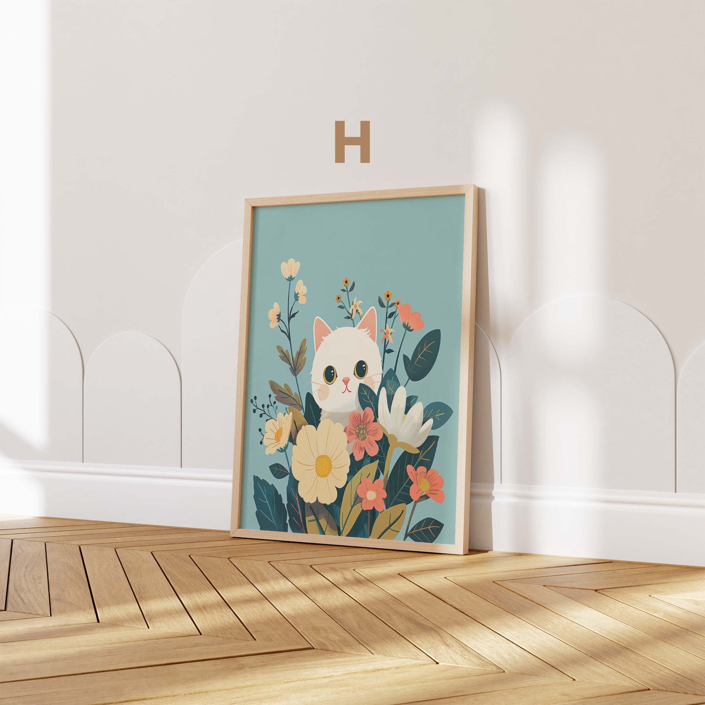 Märchen Mädchen Poster · Geschenkidee · Sternennacht mit Katzen und Blumen · Kinderzimmer Deko · Dekoprint ohne Rahmen