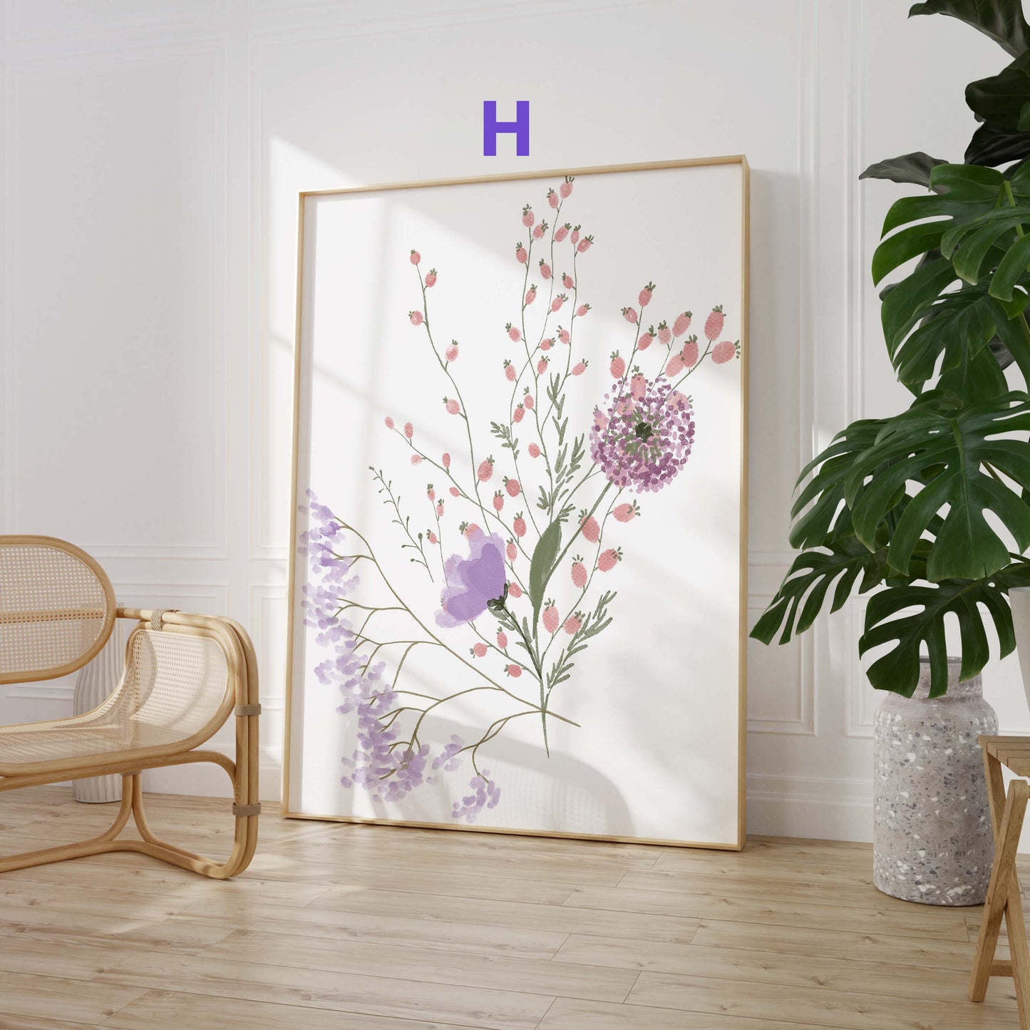 Wildblumen Poster · Geschenkidee · Zarte botanische Blumen mit blauen Blüten und Schmetterlingen · Dekoprint ohne Rahmen