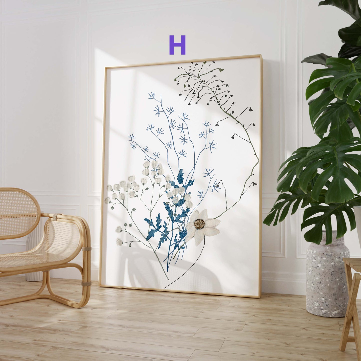 Botanische Wildblumen Poster · Geschenkidee · Zarte Blumenarrangements in Pastellfarben mit Schmetterlingen · Dekoprint ohne Rahmen