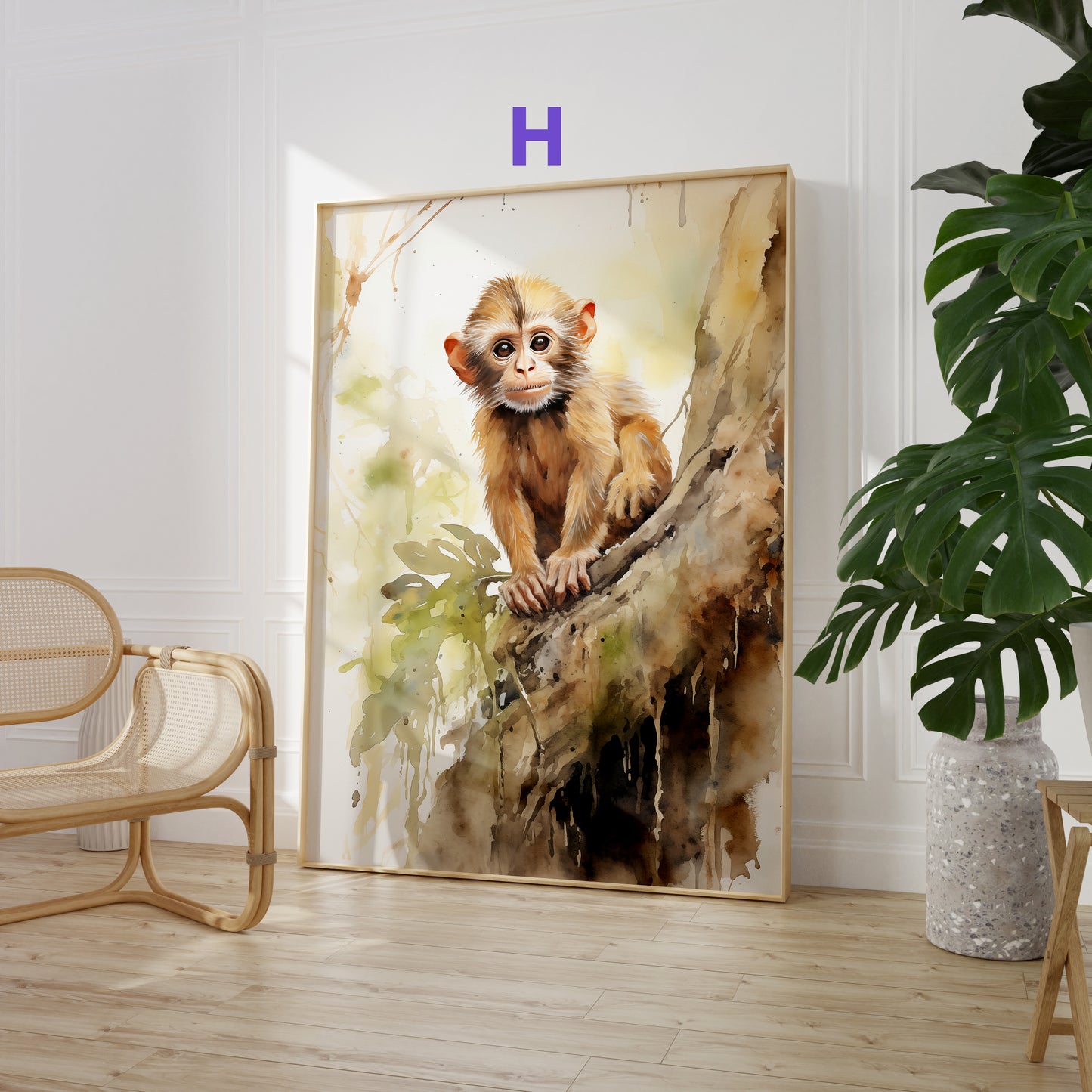Dschungel Poster · Geschenkidee · Aquarell mit Leopard Papageien Flamingo · Wohnzimmer Deko · Dekoprint ohne Rahmen