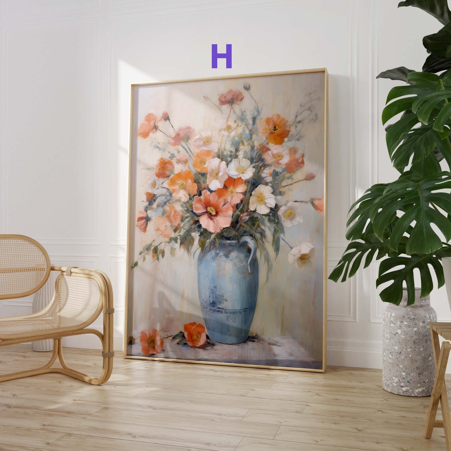 Blumen Poster · Geschenkidee · Korallenrosa Blüten · Romantische Floralkunst Aquarelloptik · Dekoprint ohne Rahmen