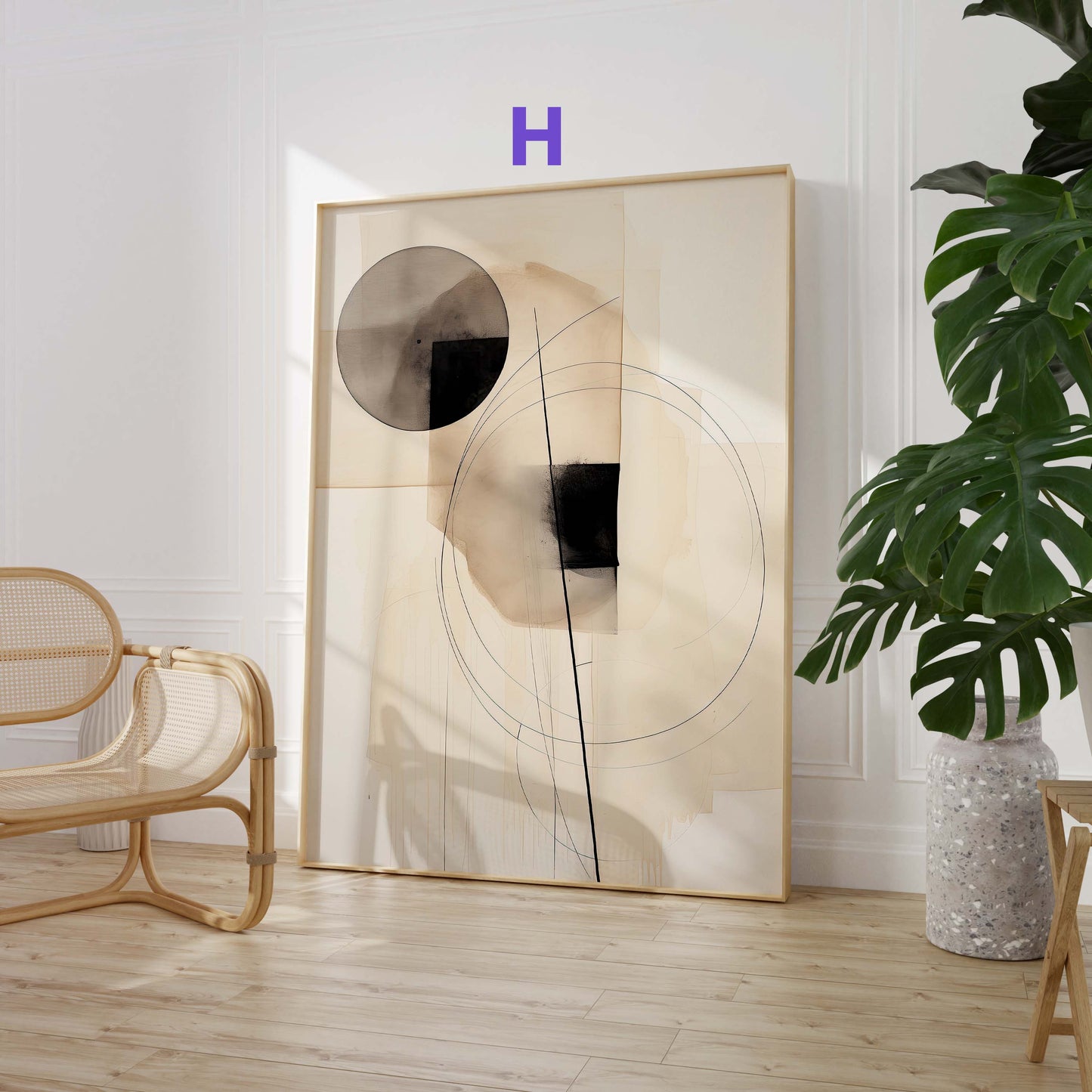 Abstrakte Poster Wanddeko · Minimalistische Beige Schwarz Kunst · Moderne Geometrische Wohnzimmer Bilder · Print ohne Rahmen