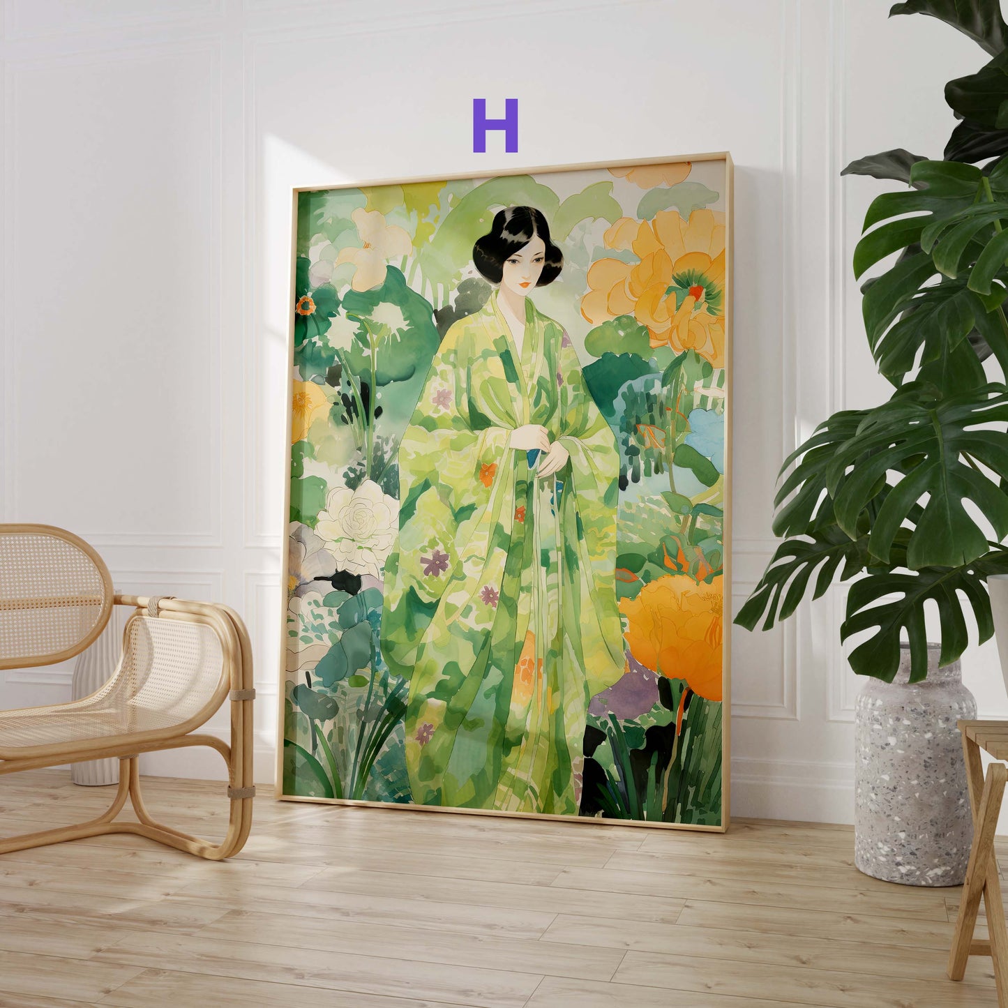 Japan Poster · Geschenkidee · Geisha Kirschblüten Koi und Lotus im Japandi Stil · Dekoprint ohne Rahmen