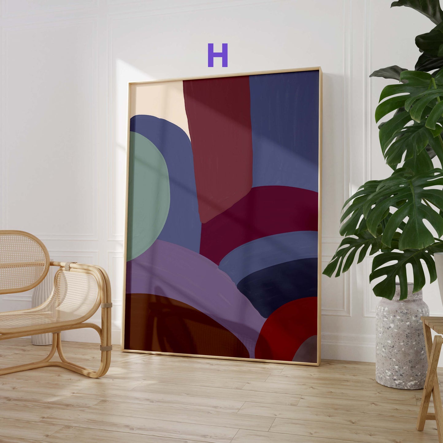 Lila Abstrakte Frauenkunst Poster · Geschenkidee · Moderne Porträts und Schwarz-Weiß Linienkunst · Dekoprint ohne Rahmen