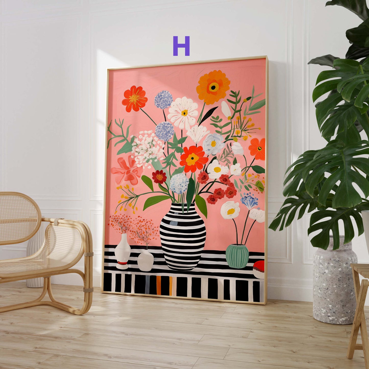 Blumen Poster · Geschenkidee · Farbenfrohe Blumenvasen und Künstlerische Floralkunst im Modernen Stil · Dekoprint ohne Rahmen
