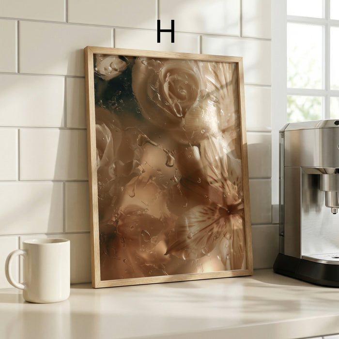 Geschenkidee · Blumen hinter Glas und Wassertropfen Poster Ästhetische Natur Fotografie · Dekoprint ohne Rahmen | JUSTGOODMOOD