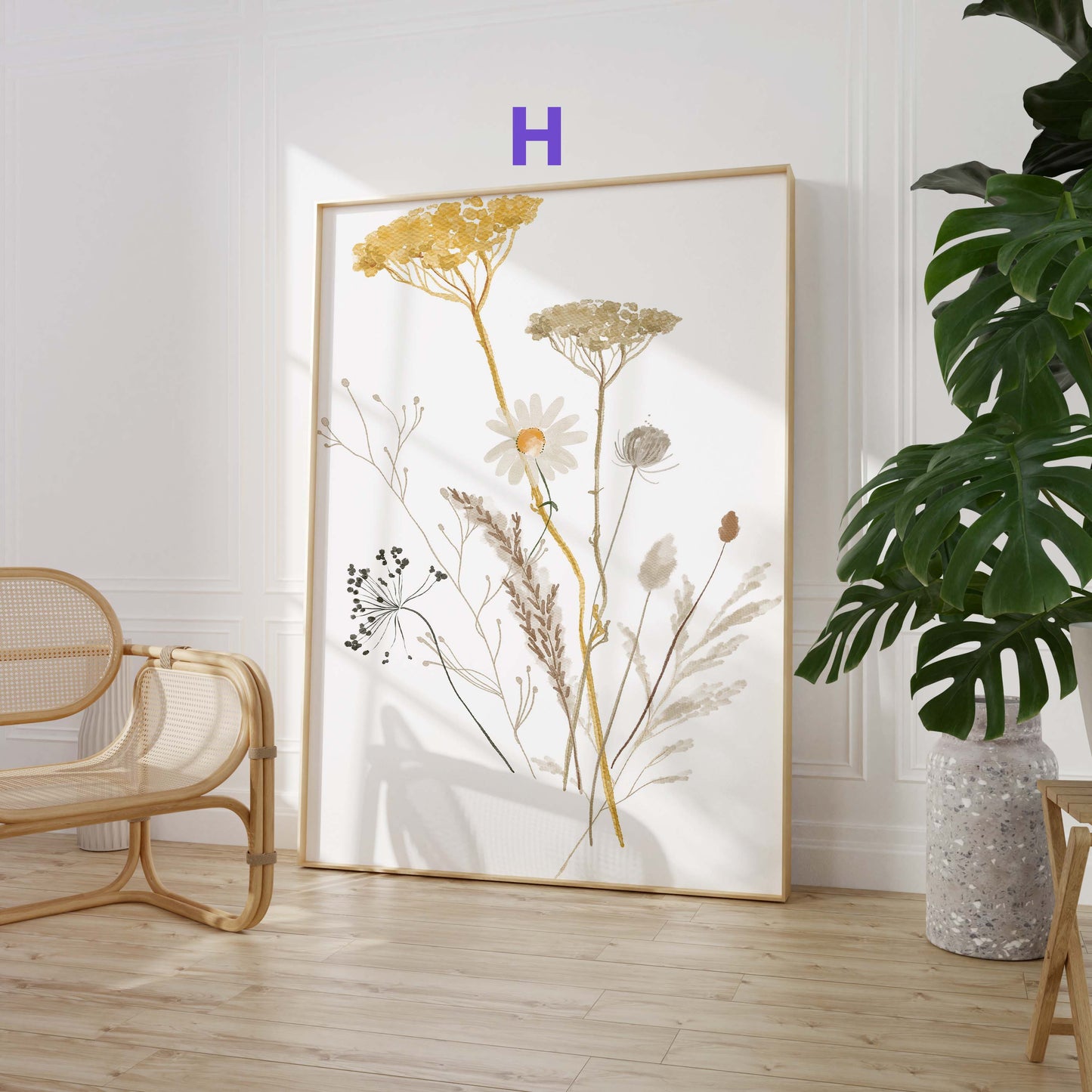 Zarte Blumen Poster · Geschenkidee · Pastellfarbene Wildblumen und botanische Pflanzenillustration · Dekoprint ohne Rahmen