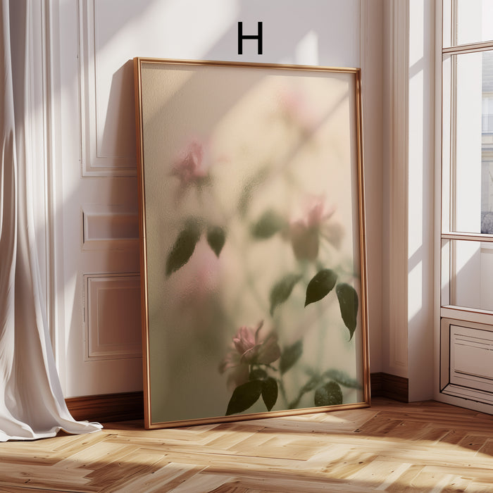 Geschenkidee · Rosen hinter Glas und Wassertropfen Poster Ästhetische Natur Fotografie · Dekoprint ohne Rahmen | JUSTGOODMOOD