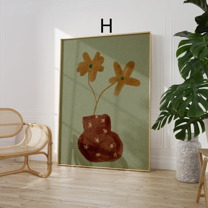 Geschenkidee · Botanische Blumen und Vase Poster Ästhetische Natur und Muster Kunst · Dekoprint ohne Rahmen | JUSTGOODMOOD