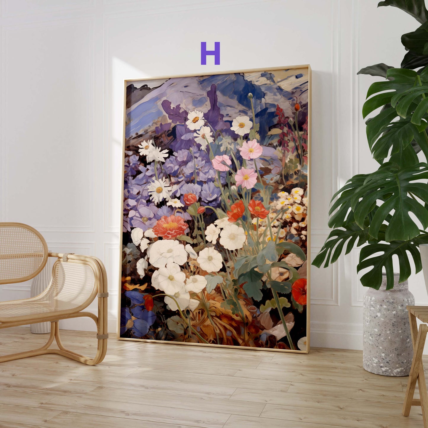 Blumen Poster · Geschenkidee · Romantische Wildblumen und Pastellblüten in Künstlerischer Aquarellmalerei · Dekoprint ohne Rahmen