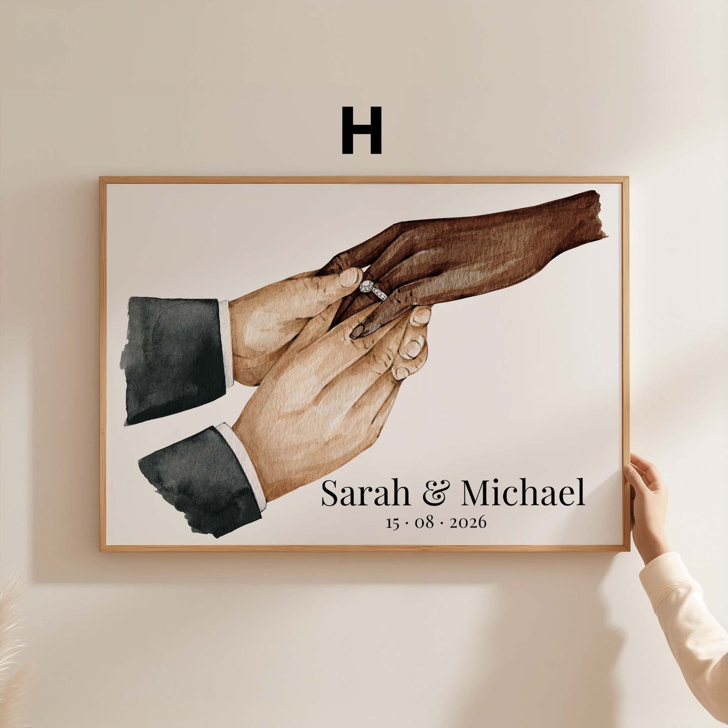 Hochzeit Hände Ring Austausch Poster · Geschenkidee · Personalisierte Namen Datum Paar Illustration · Print ohne Rahmen