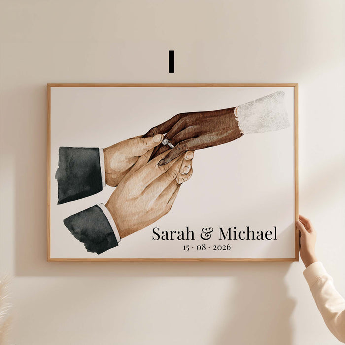 Hochzeit Hände Ring Poster – Premium Baumwoll-Canvas