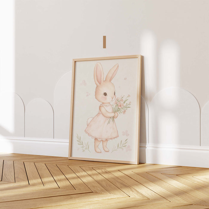 Häschen Poster mit Blumen und Kleidung für Kinderzimmer