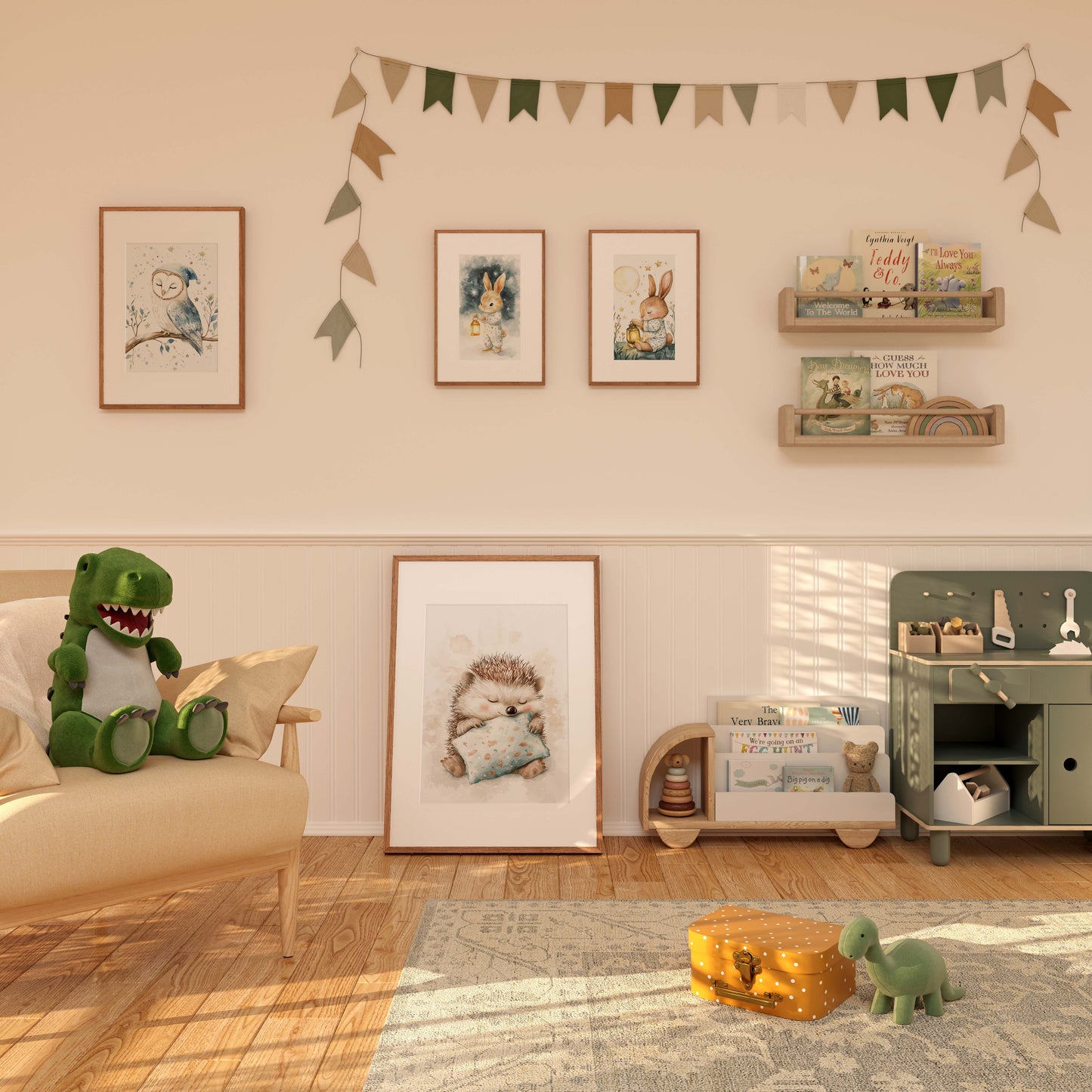 Süßes Waldtiere Poster · Geschenkidee · Schlafende Waldtier Aquarell Illustration · Kinderzimmer Wanddeko · Print ohne Rahmen