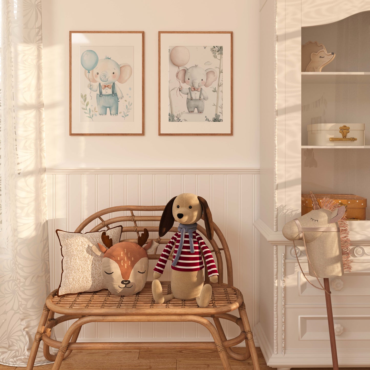 Niedliches Elefanten Kinderzimmer Poster · Aquarell Elefant mit Ballon · Babyzimmer Wanddeko · Pastell Tierillustration · Print ohne Rahmen